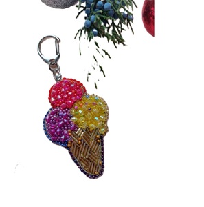 Stylish Glass Seed Beads Embroidery <b>Keyring</b> for Gift Purposes Artisan Handmade Seed Bead Embroidery Keychain with Unique - Product Image 4