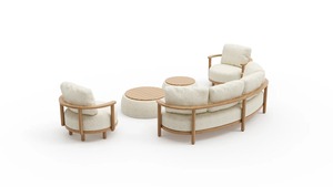 Elegant Teak Wood Garden Sofa Set with Cushioned <b>Seating</b> and Coffee Table, Modern Outdoor Furniture for Villa, Resort, Balcony a - Product Image 3