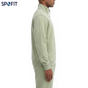 New Autumn Men's Solid Terry Quarter-<b>Zip</b> Stand Collar Embroidered 100% Cotton Oversized Breathable Casual Sportswear Pullover - Product Image 2