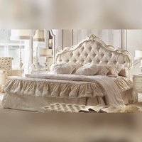 Europäisches Kingsize-Bettset mit getufteter Polsterung und Holzrahmen, Schlafzimmermöbel-Set im antiken Design, Schlafzimmer-Set für Zuhause
