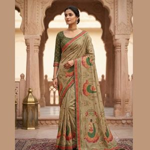 Sari en soie pure de qualité supérieure brodé avec des motifs Aari Khatli, pallu à pompons de créateur, prix de gros pour l'été, Royal Export - Product Image 1