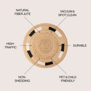 Round Geometric Jute Area Rug Modern Flat Weave Non <b>Slip</b> Living Room Floor <b>Mat</b> With Black White Accents - Product Image 4