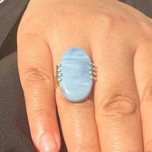 Handmade Sterling Silver Blue Opal Gemstone <b>Ring</b> Natural <b>Crystal</b> Jewelry Statement <b>Ring</b> Gift For Women Elegant - Product Image 4