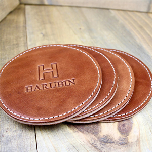 Genuine Leather Coasters Set Round Shape <b>Table</b> Mats for Dining Room Luxury Handmade Cowhide Cup Pad Brown GLC-0029 - Product Image 1