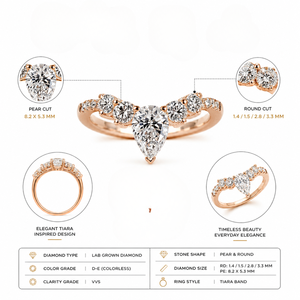Pear Lab Grown Diamond Tiara Band <b>Ring</b> 10K Rose Gold | <b>Crown</b> Wedding Band | VVS-VS Clarity IGI Certified Luxury Curved <b>Ring</b> - Product Image 6