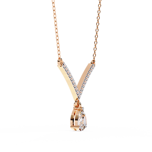 10K 14K 18K Rose Gold Chevron <b>Necklace</b> Featuring Delicate V Shape Bar Set Lab Grown Diamonds Pear Teardrop Diamond <b>Necklace</b> - Product Image 2