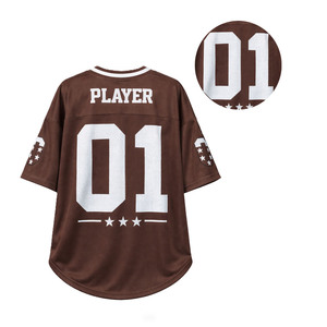 เสื้อกีฬาตาข่ายคอวีสีน้ำตาลทรงโอเวอร์ไซส์ พิมพ์ลายตามสั่ง สำหรับผู้หญิง เสื้อเจอร์ซีย์อเมริกันฟุตบอล ผ้าโพลีเอสเตอร์ระบายอากาศดี เสื้อยืดลำลองสีพื้นสำหรับฟุตบอล - Product Image 5