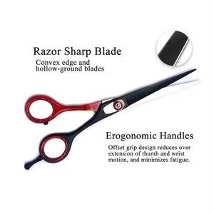 Tijeras Profesionales para Cortar Cabello, Hoja Afilada de Acero Inoxidable, Mango de Aluminio Negro y Rojo, Ligeras, Reutilizables, para Zurdos - Product Image 6