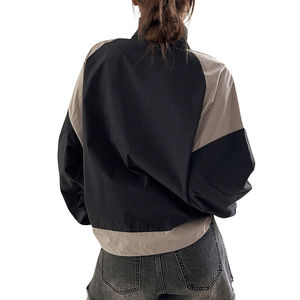 Veste coupe-vent à manches longues pour femme avec fermeture éclair, blocs de couleur, poche zippée, en nylon imperméable - Product Image 4