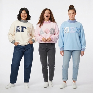 Sweat-shirt à applique de mots grecs pour femme, col ras du cou à carreaux marron, coupe régulière, pull d'automne - Product Image 6