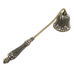 Vintage Antique Brass Dark <b>Grey</b> Silver White Zinc Alloy <b>Candle</b> Snuffer With Hand Epoxy and Rhinestones - Product Image 1