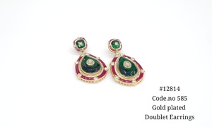 Boucles d'oreilles pendantes Meenakari plaquées or avec pierre doublette ronde taille brillant, sertissage griffe, forme goutte d'eau, bijoux de mariage et de fête - Product Image 3