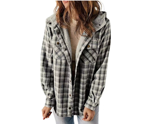 High Quality Women's Winter <b>Jacket</b> Soft <b>Fur</b>-<b>Lined</b> Hooded Plaid Coat Warm Casual Long Sleeve Outerwear with Pockets Bulk Supply - Product Image 3