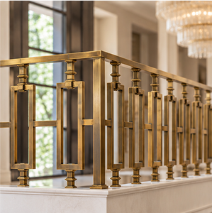 Geometric Bronze Metal Stair Railing with Open Rectangle Balusters for Modern Villas Hotels and Interiors - Product Image 3
