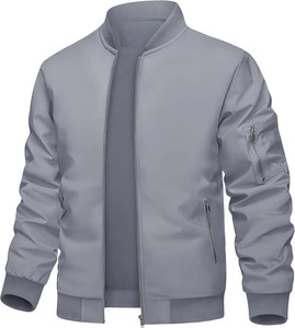 Mens Spring Woven <b>Stand</b> Collar Bomber Jacket Windproof Long Sleeve Casual Zipper Closure 2026 Style Men Bomber Jacket - Product Image 1