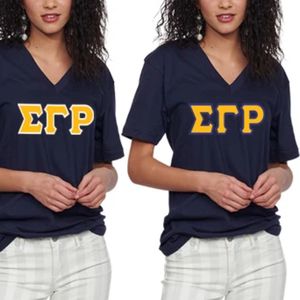 Camiseta con Cuello en V de la Hermandad Sigma Gamma Rho, Elegante Camiseta de Manga Corta con Letras Griegas para Mujer, Suave, Cómoda, Informal y a la Moda, Personalizable - Product Image 1