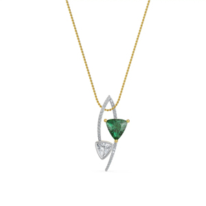 Geometric Pendant Necklace With Triangle Cut Diamond And Green Gemstone In 18K Gold Plated Setting <b>Rope</b> <b>Chain</b> Minimalist Design - Product Image 1