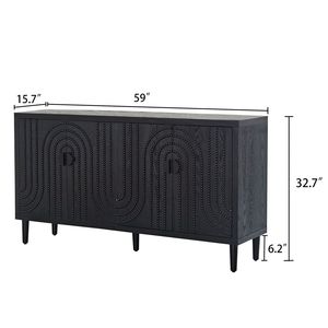 Mobiletto Moderno Nero con Dettagli in Legno e 4 Ante, Credenza Autoportante per Camera da Letto e Soggiorno - Product Image 5