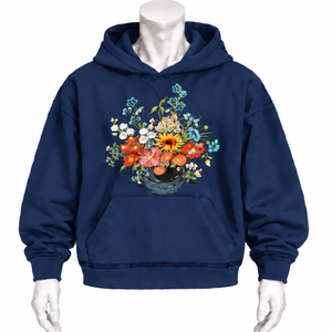<b>Navy</b> Blue Bouquet Flowers Pullover Hoodie Colorful Floral Graphic Oversized Sweatshirt Kangaroo Pocket Casual Streetwear <b>Top</b> - Product Image 1