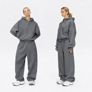 Ensemble de survêtement personnalisé pour homme, imprimé, 100 % coton, coupe ajustée, avec sweat à capuche zippé et pantalon de survêtement large, coupe décontractée, coupe-vent, idéal pour l'hiver - Product Image 2