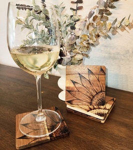 Sunflower Laser Engraved Solid Wood Coaster Handcrafted Heat Resistant Drink Mat <b>Table</b> <b>Protector</b> Coffee Tea Cup Holder Home Deco - Product Image 4