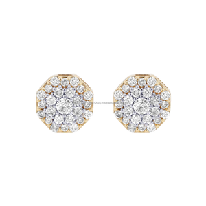 Boucles d'oreilles clous en or massif 10 carats avec diamants naturels taille brillant de 0,67 ct, grappe hexagonale, luxe minimaliste pour femme, mariage et fiançailles - Product Image 2