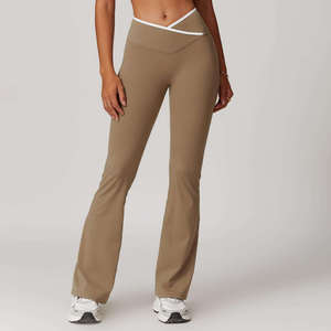 Legging évasé taille mi-haute pour femme, long, à carreaux, en Spandex/Polyester, écologique, effet ventre plat, extensible dans les quatre sens - Product Image 3