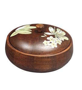<b>Floral</b> Painted Design Wooden Item Roti Storage <b>Box</b> Handcrafted Wood Chapati Roti <b>Box</b> Hot Roti Serve Warmer Casserole - Product Image 1