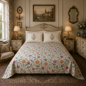 Cubrecama de Algodón Puro Bordado a Mano con Diseño Floral Aari de Cachemira, Diseño Tradicional, Lavable, para Todas las Estaciones, Ecológico y Suave - Product Image 3