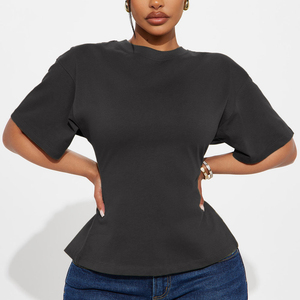 Best Selling Summer Gym Fitness Heater Gray Women 100% Cotton Back Zipper Solid Jersey <b>Hip</b> Hop Regular Fit Zip T-Shirt <b>For</b> Women - Product Image 1