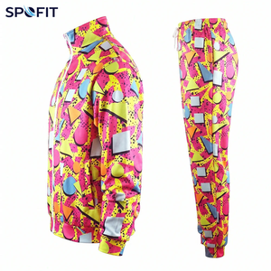 SPOFIT Geometric Print Tracksuit Full <b>Zip</b> Jacket And Pants Set Unisex Streetwear Spring Casual Wear Quick Dry Polyester Material - Product Image 2