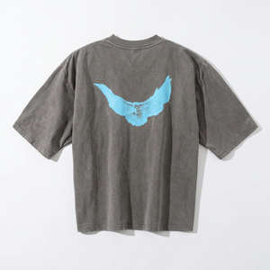 T-shirt formel surdimensionné pour homme avec imprimé hibou blanc au dos, impression numérique, manches courtes, col rond, tissé, éco-responsable - Product Image 6