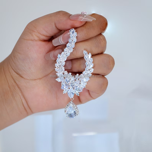 ตุ้มหูทรงลูกแพร์ประดับเพชรโมอิสสีเงิน925ชุบทองแบบ VVS ดีไซน์ไม่เหมือนใคร - Product Image 3