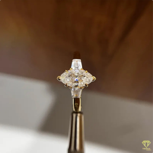 Elegant Marquise Cut Lab Grown Diamond Engagement <b>Ring</b> In Yellow Gold With Tapered Side Stones And Bridal Style - Product Image 4