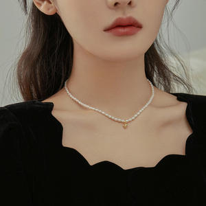Exquisite 4-5mm Freshwater <b>Millet</b> Pearl Necklace S925 Silver Heart Pendant Light Luxury Exquisite Collarbone Chain Unique Design - Product Image 1