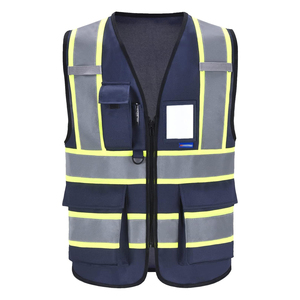 Hi Vis Safety Vest Reflective Tape Zipper Closure Multi Pocket Utility Design High Visibility Workwear Protective Safety Vest - Product Image 4