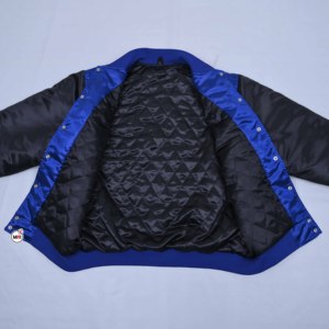 Chaquetas Varsity Azules de Satén para Hombre, Más Vendidas, con Logotipo Bordado y Mangas Negras, Estilo Preppy, Cuello Camisero - Product Image 4