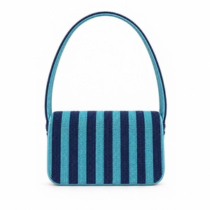 Bolso de Hombro ALI FASHION ART, Hecho a Mano, Bordado, Lavable, con Cuentas de Vidrio, Diseño de Sombrilla Rectangular, Ribete Azul - Product Image 4