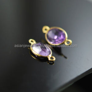 925 sterling silver Amethyst quartz gemstone charm gold vermeil connectors - Product Image 1