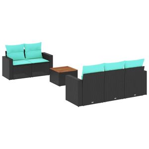 Ensemble de canapés de patio en polyrotin noir, 6 pièces, avec coussins, ensembles de jardin - Product Image 2