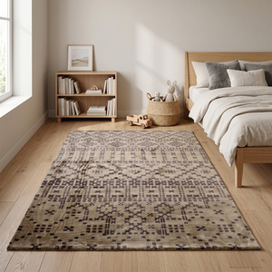 Tapis géométrique taupe beige anthracite, tapis moderne en mosaïque, tapis en laine antidérapant, écologique, tufté à la main pour salon - Product Image 3