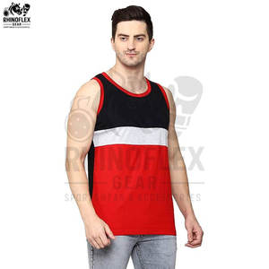 Men Color Blocked <b>Tank</b> <b>Top</b> U-Neck Sleeveless Casual Breathable Polyester/Cotton Knitted Red <b>Black</b> White Solid Style - Product Image 4