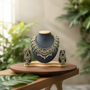 Designer Choker <b>Necklace</b> <b>Set</b> with Sparkle Austrian Stone <b>Pearl</b> and Beads-10575614DGR Fashion Jewelry - Product Image 3