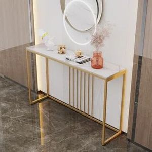 Elegant Marble Surface <b>Console</b> Furniture With Metal Legs Perfect Accent <b>Table</b> For Contemporary Apartment Entrance Spaces Decora - Product Image 2