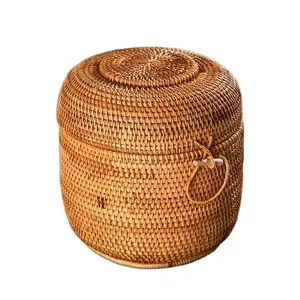 Novo cilindro vietnamita artesanal, outono, rattan, armazenamento de chá, sete bolos, caixa de embalagem de lata de chá, balde