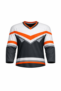 Camiseta de Hockey sobre Hielo para Hombre, Manga Tres Cuartos, Rayas Blancas, Negras y Naranjas, Poliéster que Absorbe la Humedad, Cuello Redondo, Corte Regular - Product Image 2