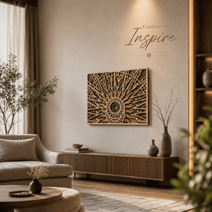 Panel Decorativo de Pared con Mandala Solar |   Obra de arte de madera en capas cortada con láser |   Elegante Escultura Geométrica de Pared para Decoración de Interiores del Hogar - Product Image 4