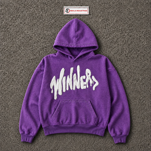 Sudadera con Capucha Morada Winners para Hombre, Estilo Urbano Oversize, Algodón French Terry, Logotipo Estampado en Relieve Frontal, Ajuste Regular, Casual de Otoño - Product Image 5