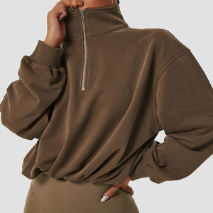 Womens Oversized Quarter Zip <b>Sweatshirt</b> <b>Long</b> Sleeve High Neck Casual Pullover Breathable Knitted Activewear Workout Training top - Product Image 1