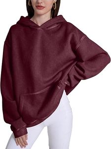 Sweat-shirt à capuche bordeaux pour femme, 100% coton tricoté, couleur unie, poche avant, coupe ample, vêtements d'automne, tailles personnalisables - Product Image 2